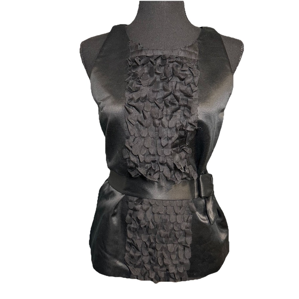 Kate Spade Black Silk Blend Sleeveless Ruffled Top Belted Medium Formal Elegant